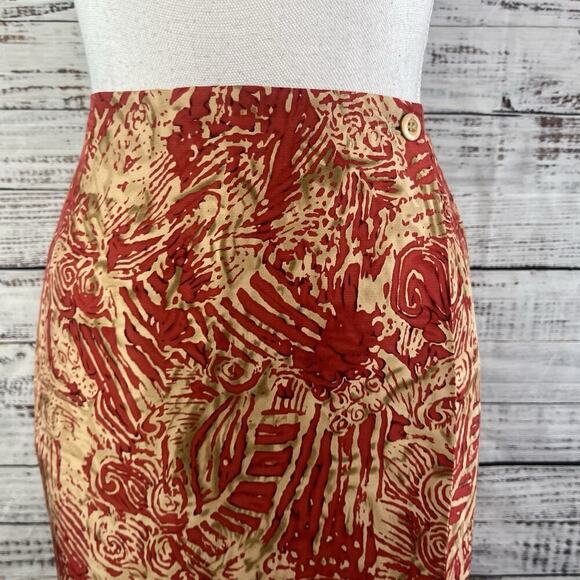 Nygard Collection Skirt size 8 Petite Dark Red Gold Silk Swirls Long Faux Wrap - Picture 5 of 11